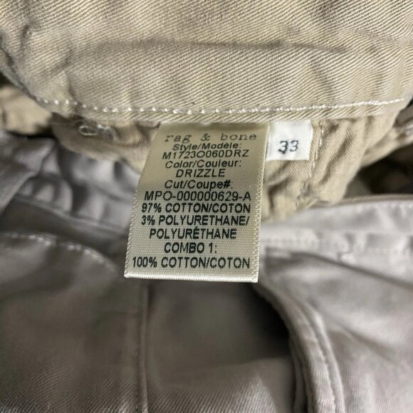Rag & Bone New York Fit 2 Classic Drizzle Gray Khaki Chino Pants Mens Size 33 - Picture 6 of 6